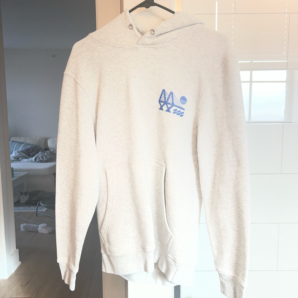 White Hoodie with Blue Graphic